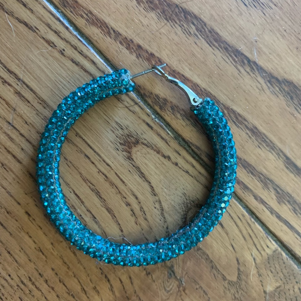 Blue glitter hypoallergenic hoop earrings - Picture 2 of 3